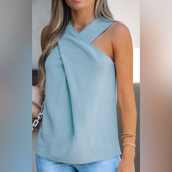 Woman’s Cupshe Crossover Neck Blouse Blue Size Small - Picture 1 of 8